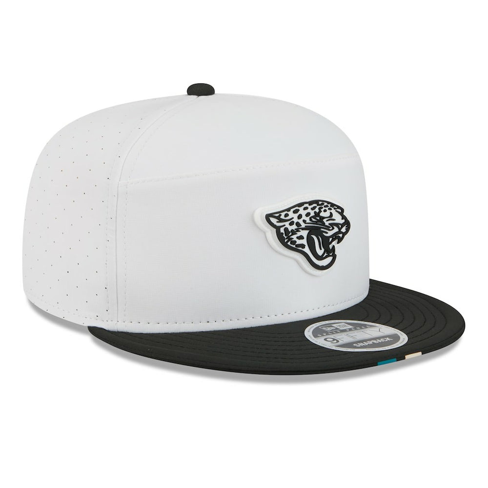 Jacksonville Jaguars New Era 2025 NFL Training Camp Split Panel 9FIFTY Snapback Hat - White/Black for sale