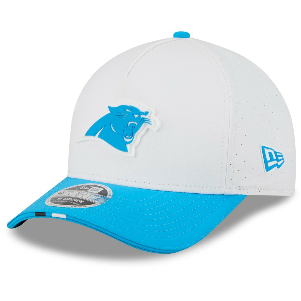 Carolina Panthers New Era 2025 NFL Training Camp A-Frame 9FORTY Adjustable Hat - White/Blue outlet