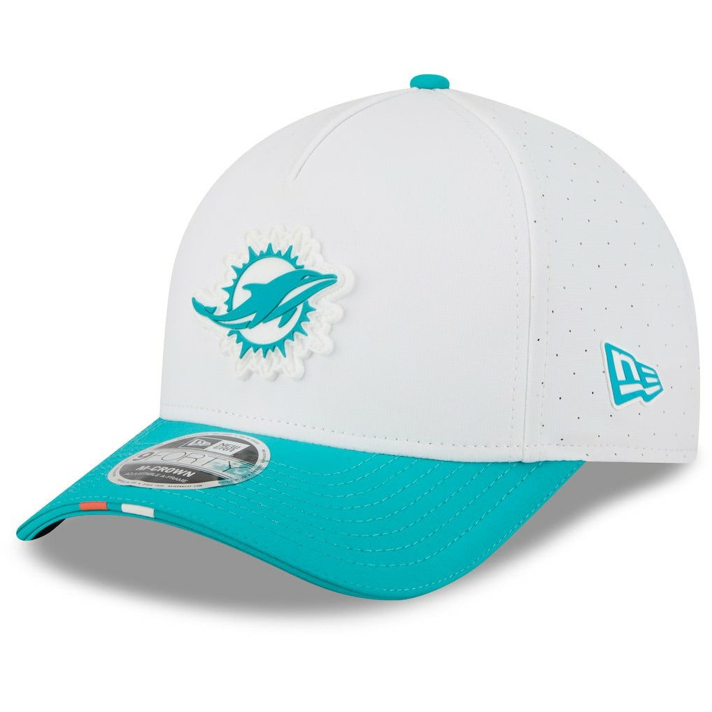 Miami Dolphins New Era 2025 NFL Training Camp A-Frame 9FORTY Adjustable Hat - White/Aqua on sale