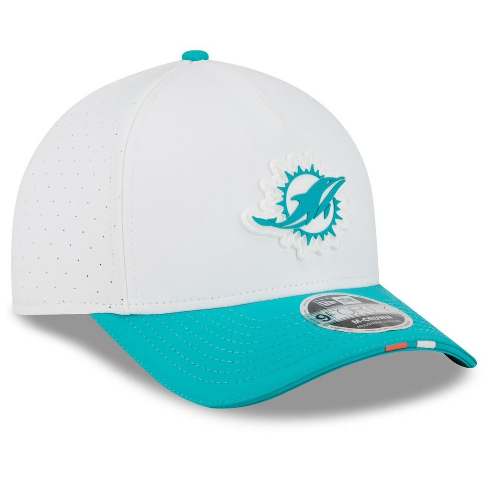 Miami Dolphins New Era 2025 NFL Training Camp A-Frame 9FORTY Adjustable Hat - White/Aqua on sale