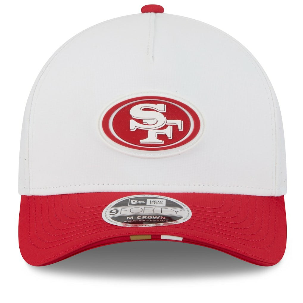 San Francisco 49ers New Era 2025 NFL Training Camp A-Frame 9FORTY Adjustable Hat - White/Scarlet cheap