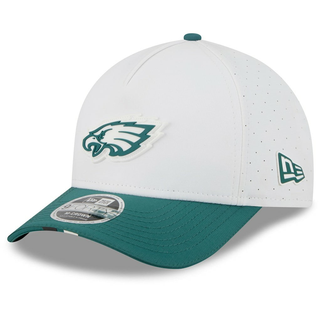 Philadelphia Eagles New Era 2025 NFL Training Camp A-Frame 9FORTY Adjustable Hat - White/Midnight Green online