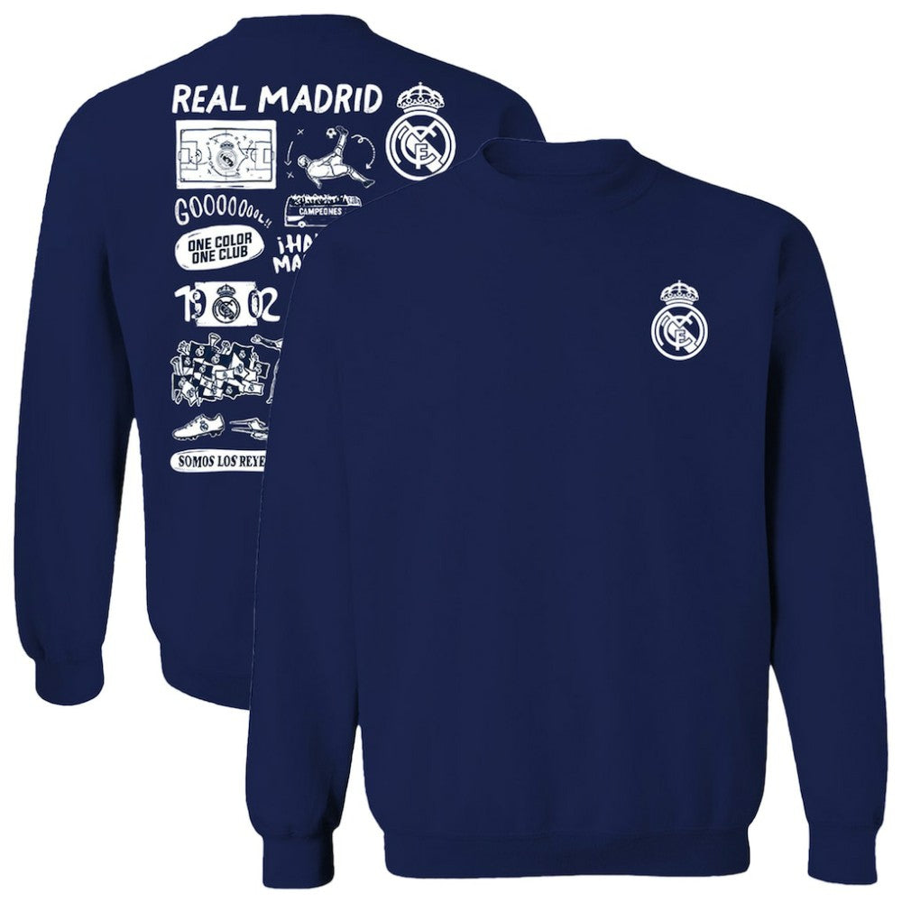 Real Madrid Vive La Fete Women's Impressions Artwork Pullover Sweatshirt - Navy outlet