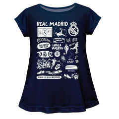 Real Madrid Vive La Fete Girls Youth Impressions Artwork A-Line Top - Navy for sale