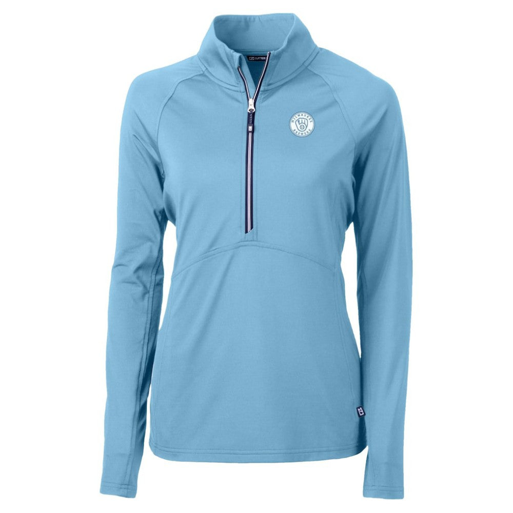 Milwaukee Brewers Cutter & Buck Women's Raglan Adapt Eco Knit Stretch Recycled Half-Zip Top - Powder Blue