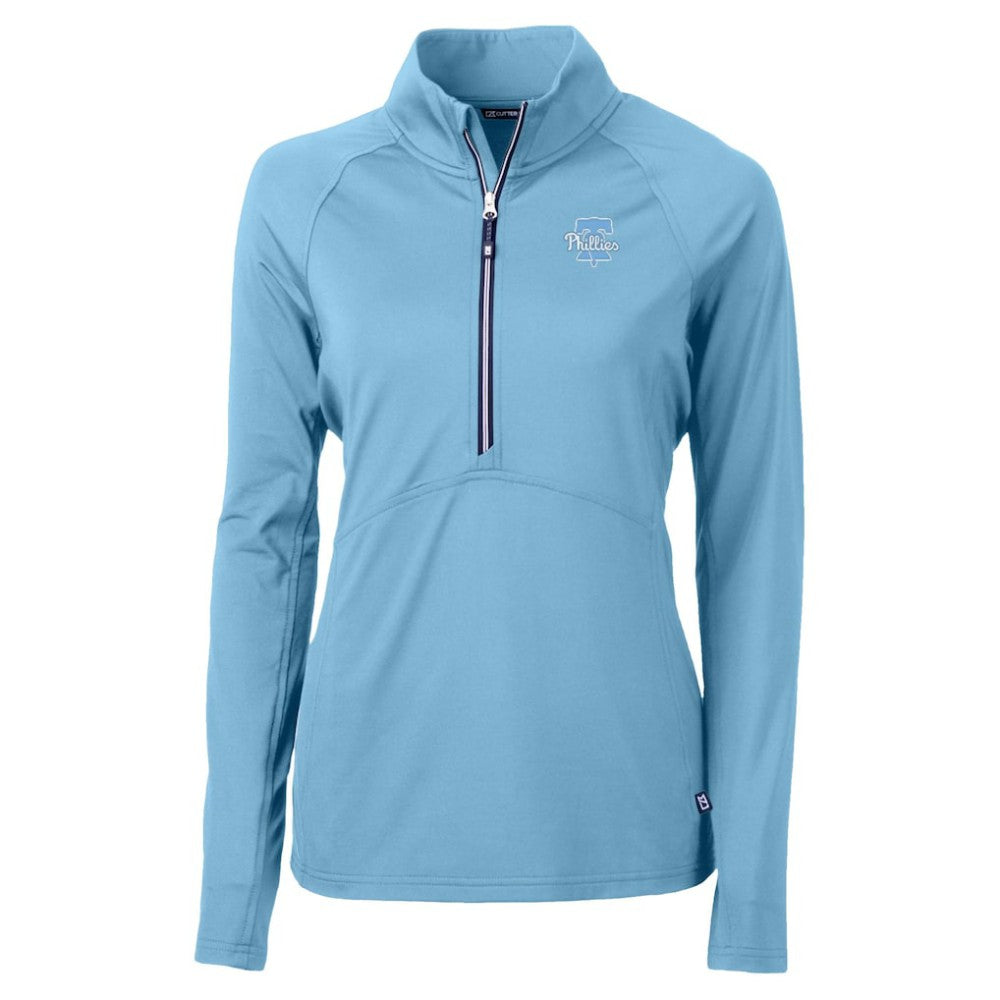 Philadelphia Phillies Cutter & Buck Women's Raglan Adapt Eco Knit Stretch Recycled Half-Zip Top - Powder Blue