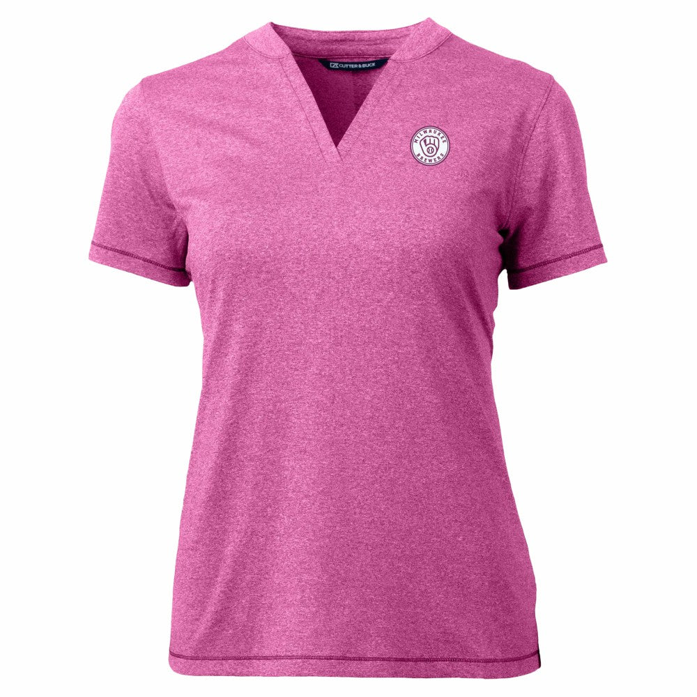 Milwaukee Brewers Cutter & Buck Forge Heathered Stretch Blade Top - Light Pink