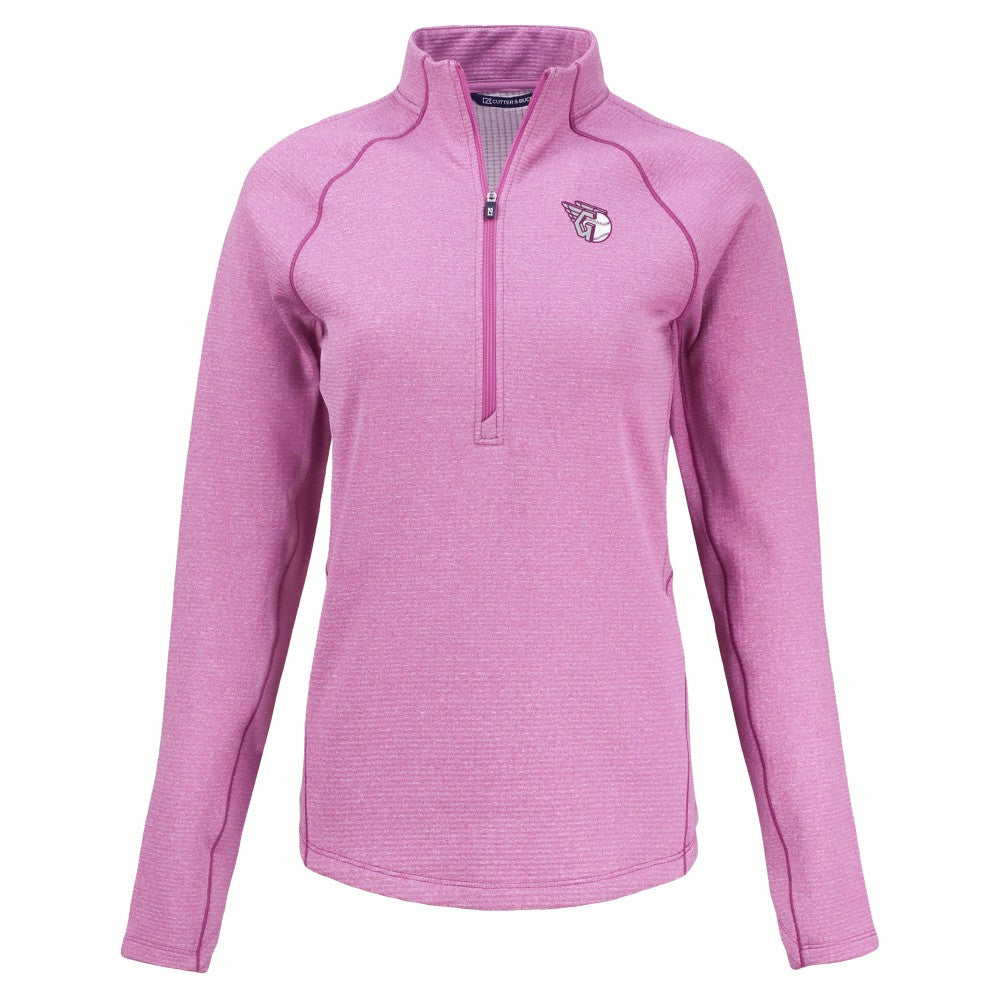 Cleveland Guardians Cutter & Buck Women's Peshastin Eco Fleece Recycled Half-Zip Jacket - Heather Light Pink
