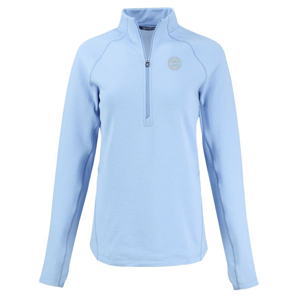 Chicago Cubs Cutter & Buck Women's Peshastin Eco Fleece Recycled Half-Zip Jacket - Heather Powder Blue