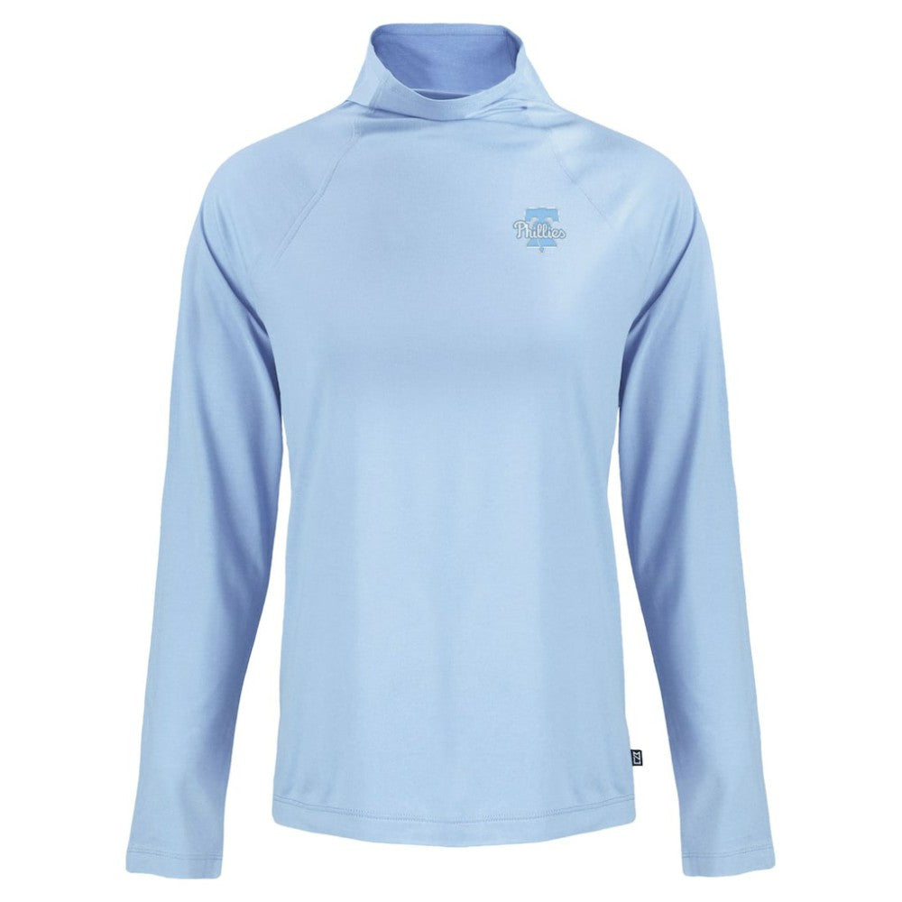 Philadelphia Phillies Cutter & Buck Women's Coastline Epic Comfort Eco Recycled Funnel Neck Pullover Top - Powder Blue