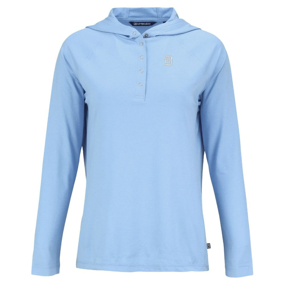 Detroit Tigers Cutter & Buck Women's Coastline Epic Comfort Eco Recycled Long Sleeve Hoodie T-Shirt - Powder Blue