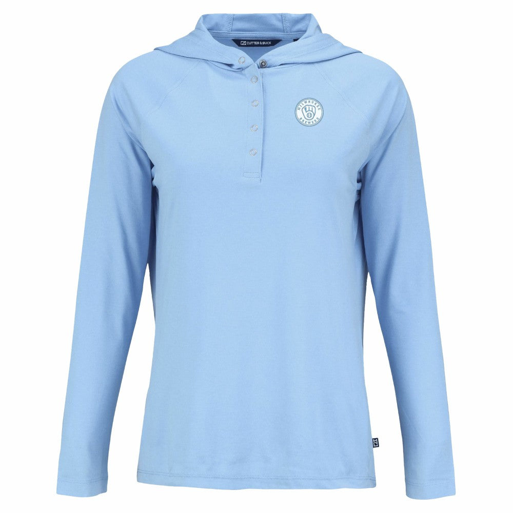 Milwaukee Brewers Cutter & Buck Women's Coastline Epic Comfort Eco Recycled Long Sleeve Hoodie T-Shirt - Powder Blue