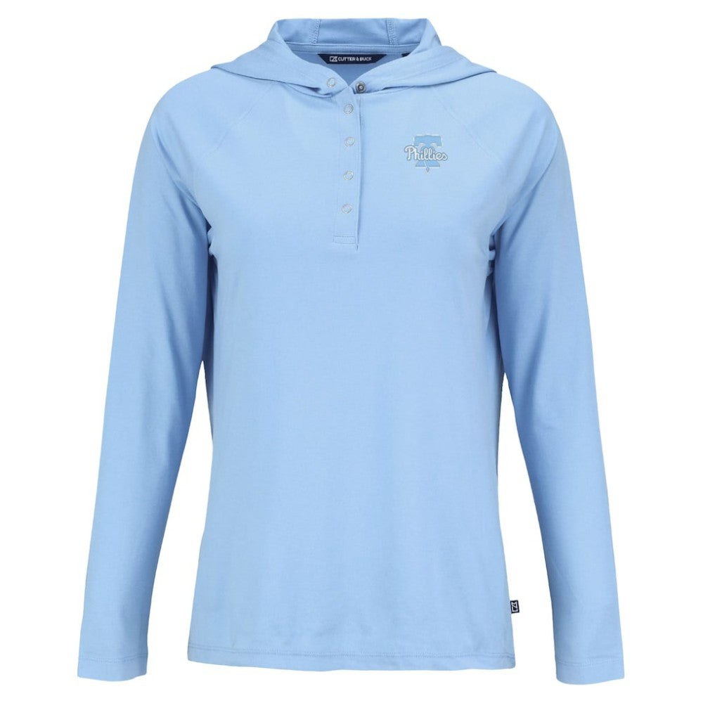 Philadelphia Phillies Cutter & Buck Women's Coastline Epic Comfort Eco Recycled Long Sleeve Hoodie T-Shirt - Powder Blue