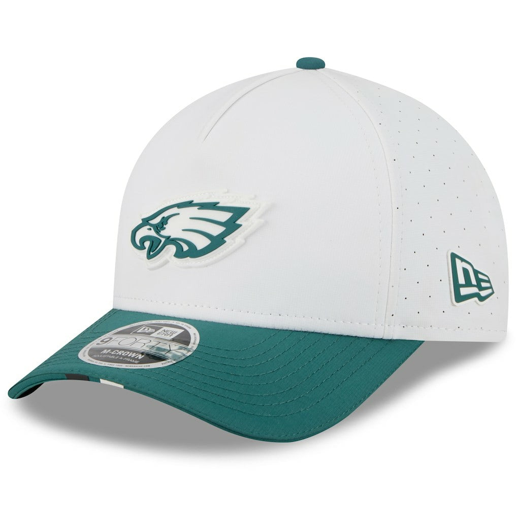 Philadelphia Eagles New Era Youth 2025 NFL Training Camp A-Frame 9FORTY Adjustable Hat - White/Midnight Green outlet