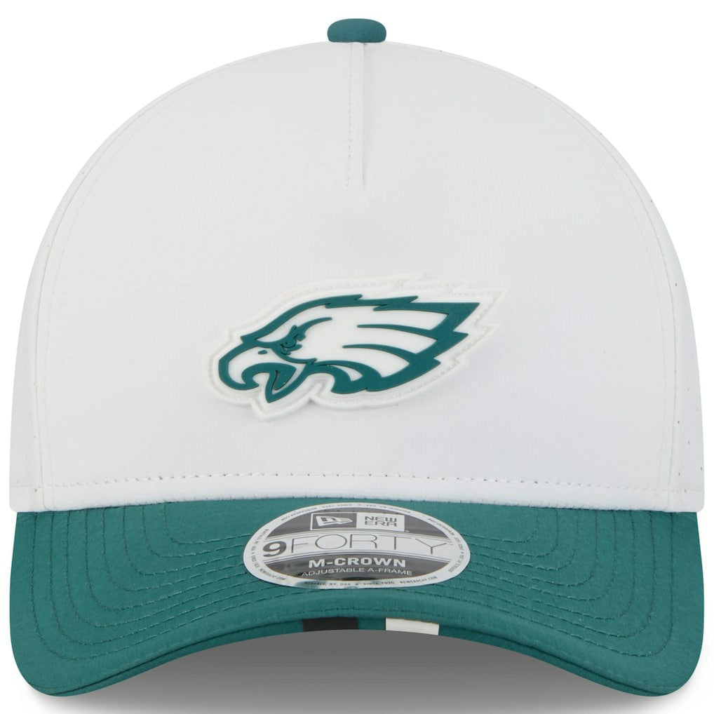 Philadelphia Eagles New Era Youth 2025 NFL Training Camp A-Frame 9FORTY Adjustable Hat - White/Midnight Green outlet