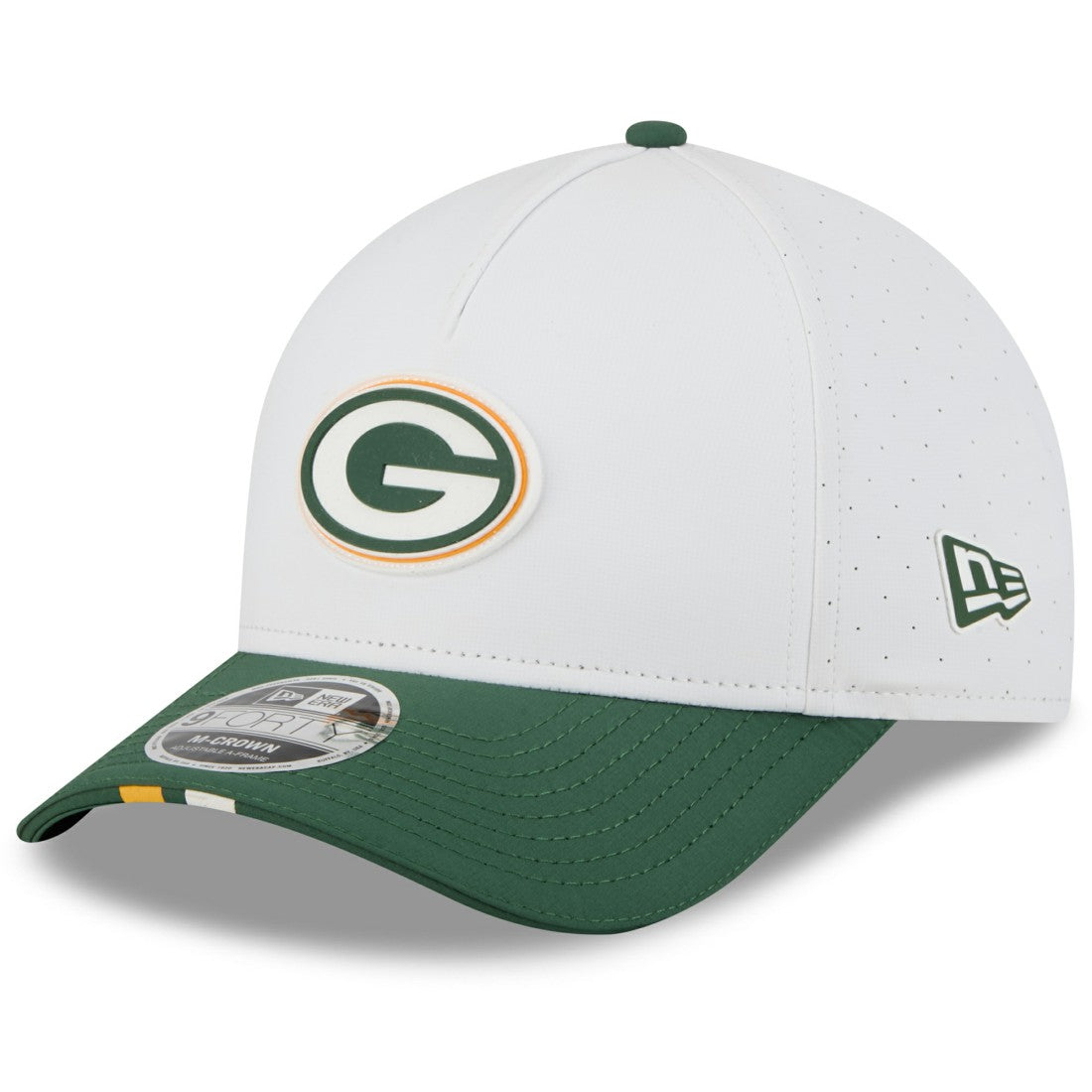 Green Bay Packers New Era Youth 2025 NFL Training Camp A-Frame 9FORTY Adjustable Hat - White/Green sale