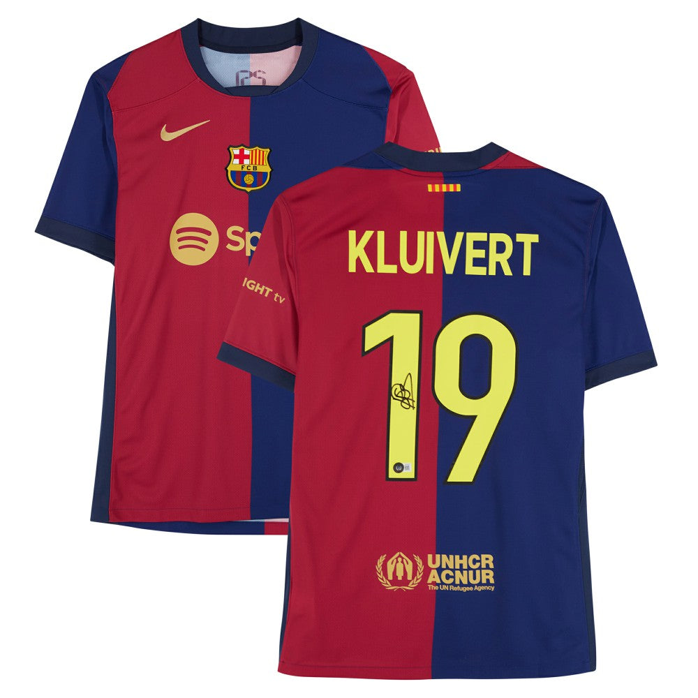 Patrick Kluivert Barcelona Autographed 2024-25 Red/Blue Home Jersey - BAS | Fanatics for sale