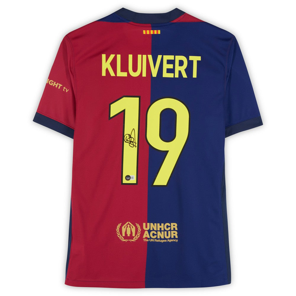 Patrick Kluivert Barcelona Autographed 2024-25 Red/Blue Home Jersey - BAS | Fanatics for sale