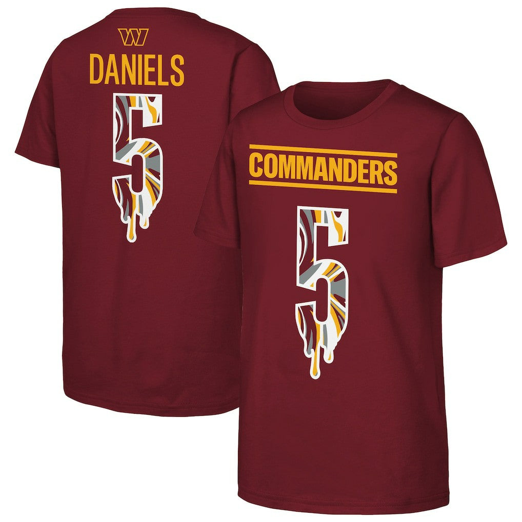 Jayden Daniels Washington Commanders Outerstuff Youth Mainliner Drip Player Name & Number T-Shirt - Burgundy sale