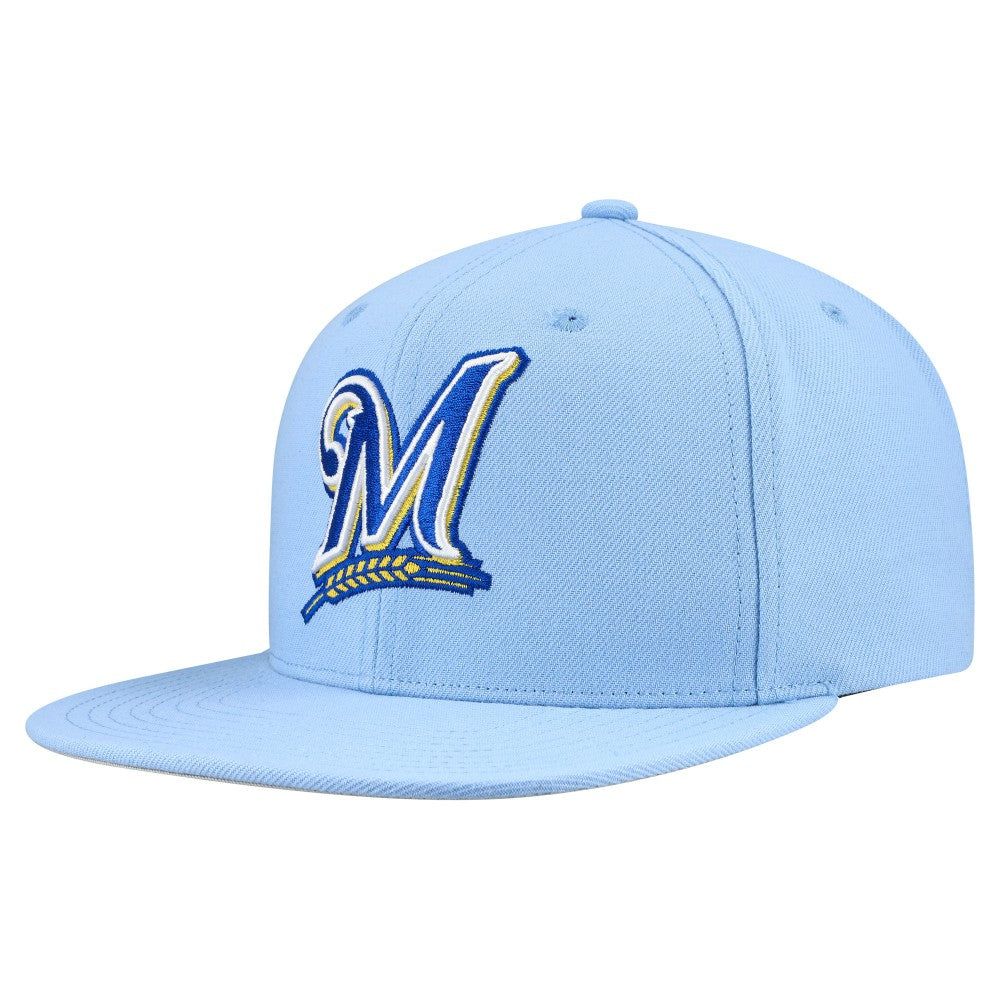 Milwaukee Brewers Cooperstown Collection Basic Flip Snapback Hat - Powder Blue | Mitchell & Ness