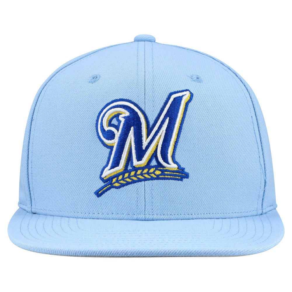 Milwaukee Brewers Cooperstown Collection Basic Flip Snapback Hat - Powder Blue | Mitchell & Ness