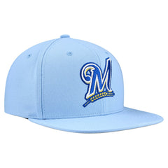 Milwaukee Brewers Cooperstown Collection Basic Flip Snapback Hat - Powder Blue | Mitchell & Ness