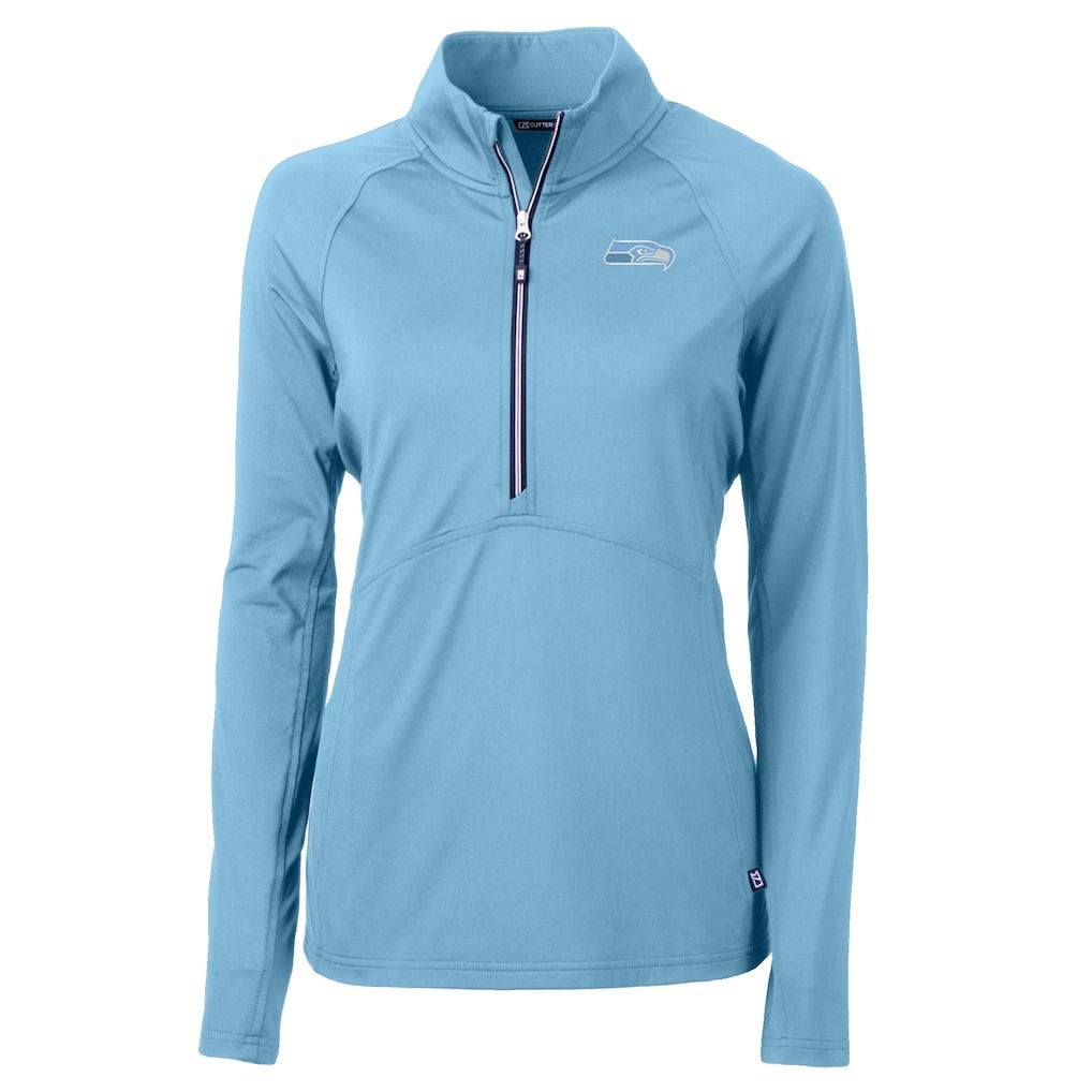 Seattle Seahawks Cutter & Buck Women's Adapt Eco Knit Stretch Recycled Half-Zip Top - Powder Blue online