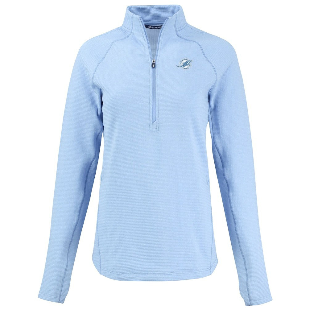 Miami Dolphins Cutter & Buck Women's Peshastin Eco Fleece Recycled Half-Zip Top - Powder Blue outlet