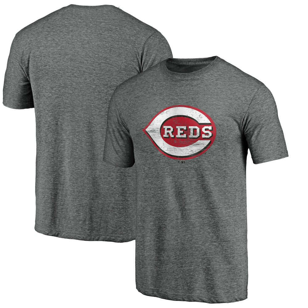 Cincinnati Reds Weathered Official Logo Tri-Blend T-Shirt - Heather Gray
