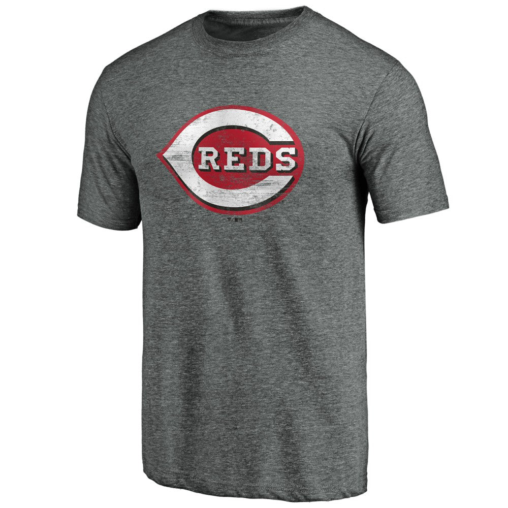 Cincinnati Reds Weathered Official Logo Tri-Blend T-Shirt - Heather Gray