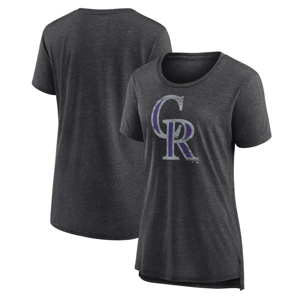 Colorado Rockies Women's Weathered Official Logo Tri-Blend T-Shirt - Gray