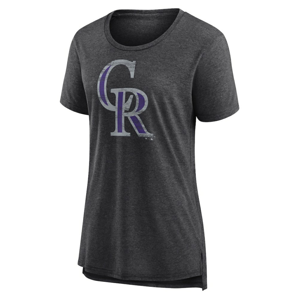 Colorado Rockies Women's Weathered Official Logo Tri-Blend T-Shirt - Gray