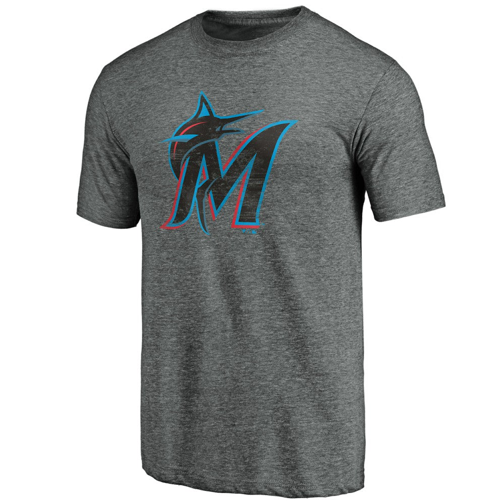 Miami Marlins Weathered Official Logo Tri-Blend T-Shirt - Heather Gray