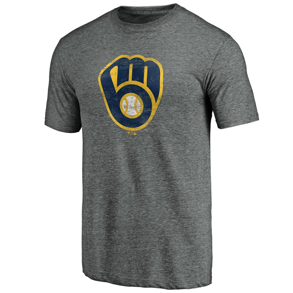Milwaukee Brewers Weathered Official Logo Tri-Blend T-Shirt - Heather Gray