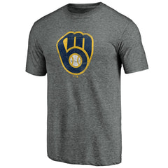 Milwaukee Brewers Weathered Official Logo Tri-Blend T-Shirt - Heather Gray