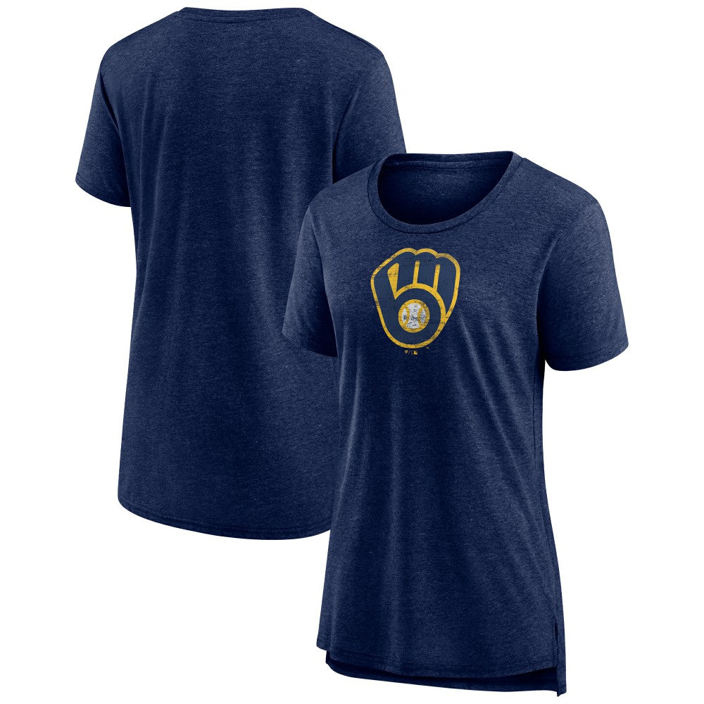Milwaukee Brewers Women's Weathered Official Logo Tri-Blend T-Shirt - Navy