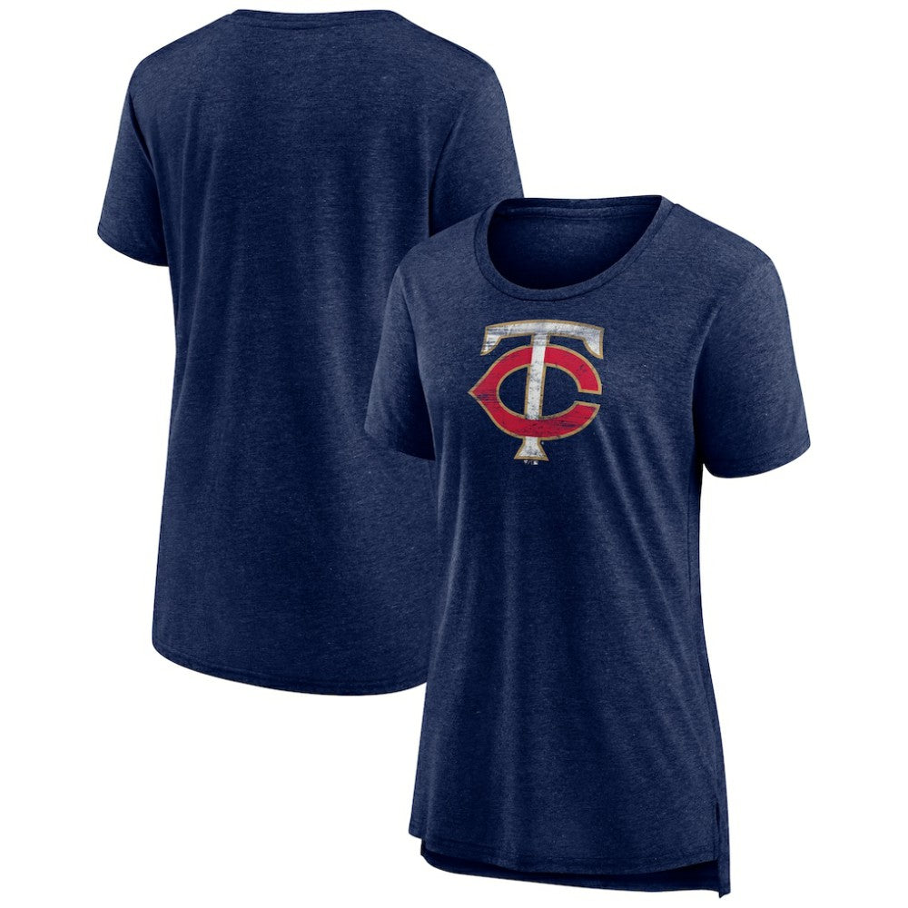 Minnesota Twins Women's Weathered Official Logo Tri-Blend T-Shirt - Navy