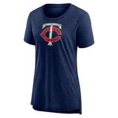 Minnesota Twins Women's Weathered Official Logo Tri-Blend T-Shirt - Navy