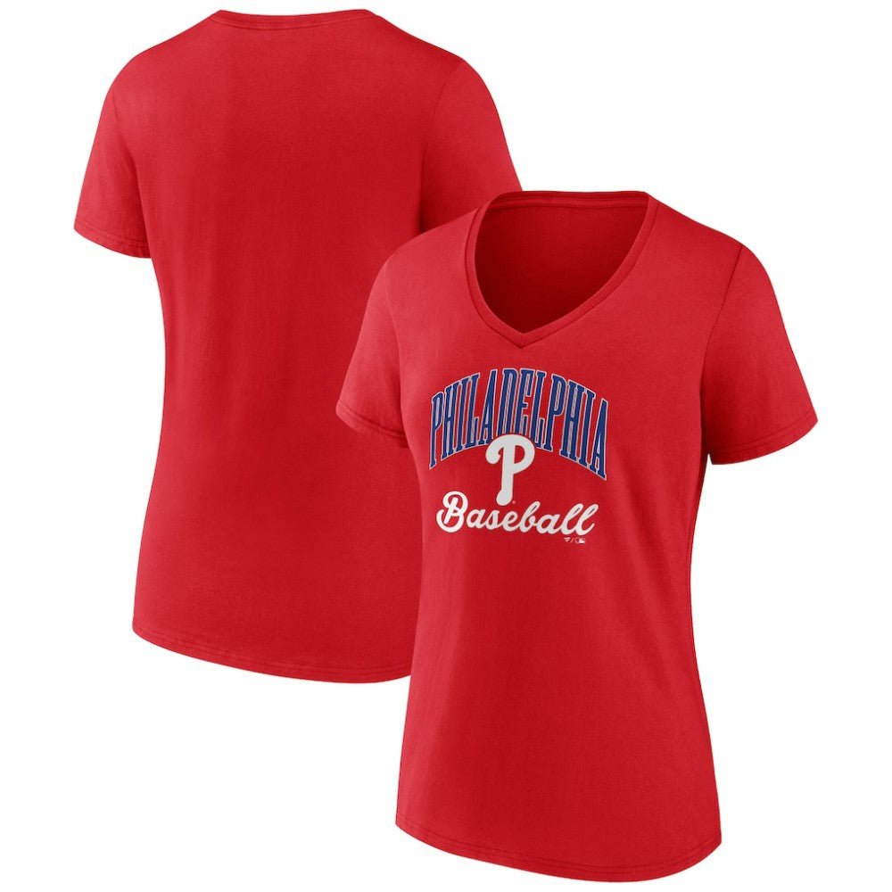 Philadelphia Phillies Women's Victory Script V-Neck T-Shirt - Red