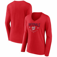 Washington Nationals Women's Live For It Long Sleeve V-Neck T-Shirt - Red