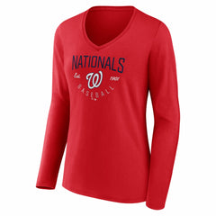 Washington Nationals Women's Live For It Long Sleeve V-Neck T-Shirt - Red