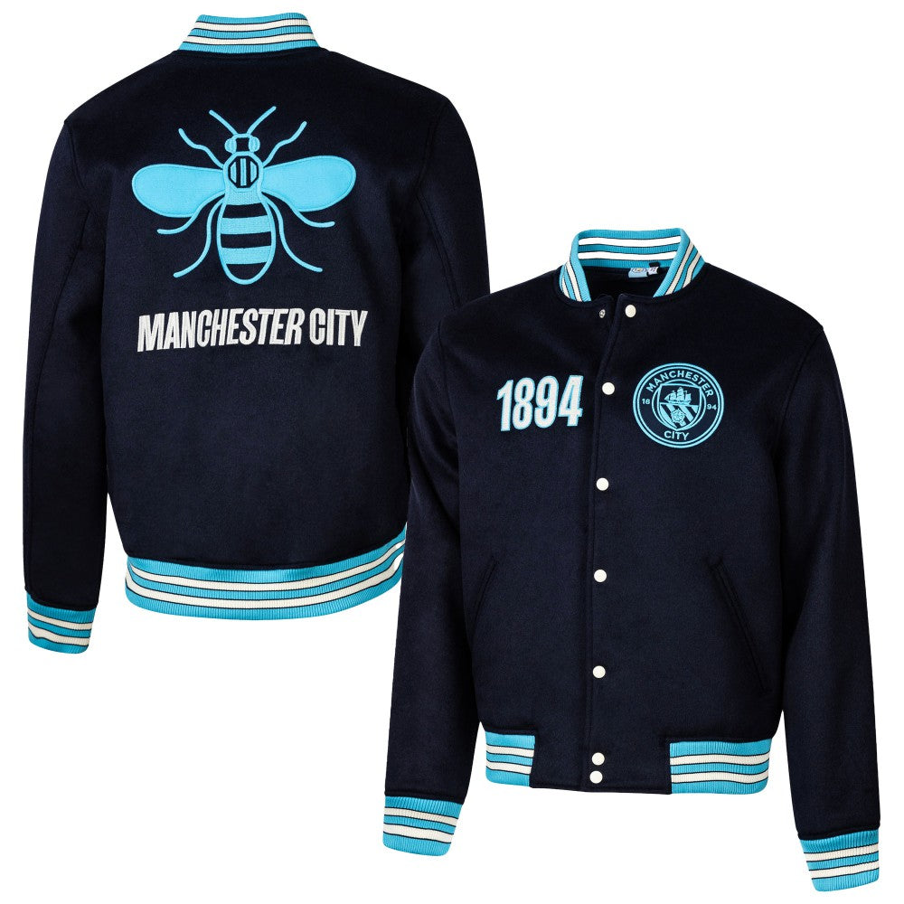 Manchester City Sport Design Sweden Free Kick Wool Varsity Jacket - Navy discount