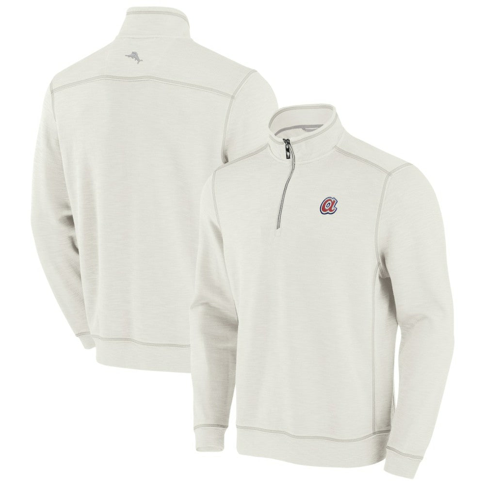 Atlanta Braves Tommy Bahama Sport Tobago Bay Tri-Blend Half-Zip Sweatshirt - Cream