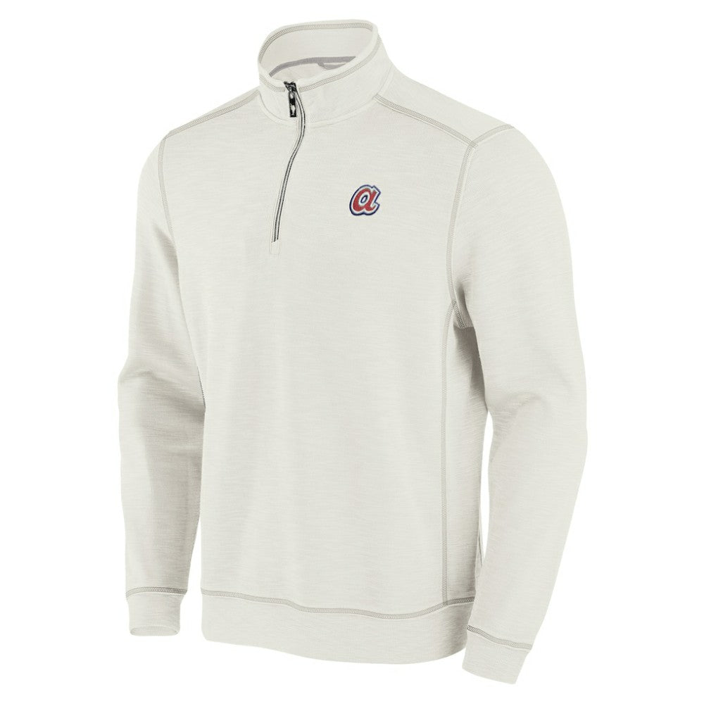 Atlanta Braves Tommy Bahama Sport Tobago Bay Tri-Blend Half-Zip Sweatshirt - Cream