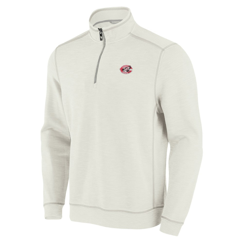 Cincinnati Reds Tommy Bahama Sport Tobago Bay Tri-Blend Half-Zip Sweatshirt - Cream