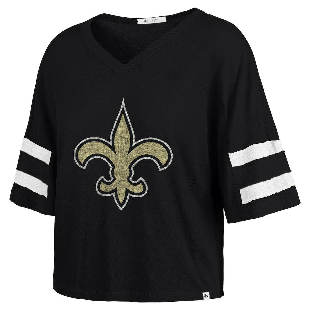 New Orleans Saints '47 Women's Premier Scout Cropped V-Neck T-Shirt - Black cheap