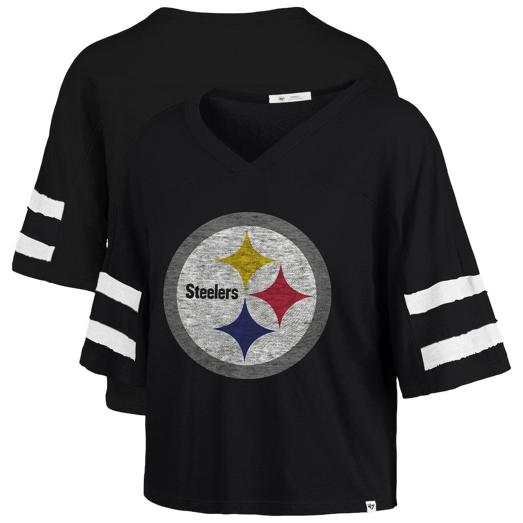 Pittsburgh Steelers '47 Women's Premier Scout Cropped V-Neck T-Shirt - Black on sale