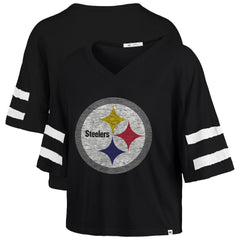 Pittsburgh Steelers '47 Women's Premier Scout Cropped V-Neck T-Shirt - Black on sale