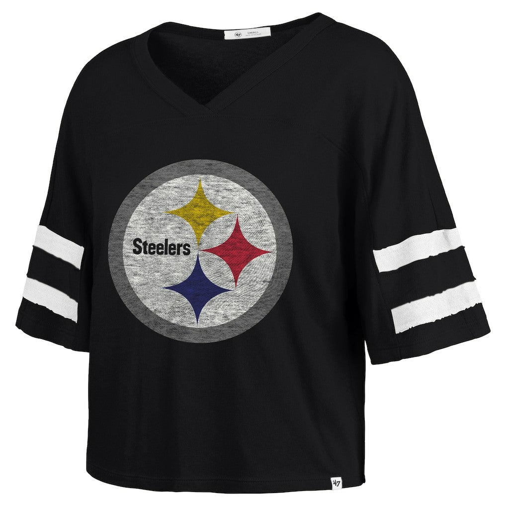 Pittsburgh Steelers '47 Women's Premier Scout Cropped V-Neck T-Shirt - Black on sale