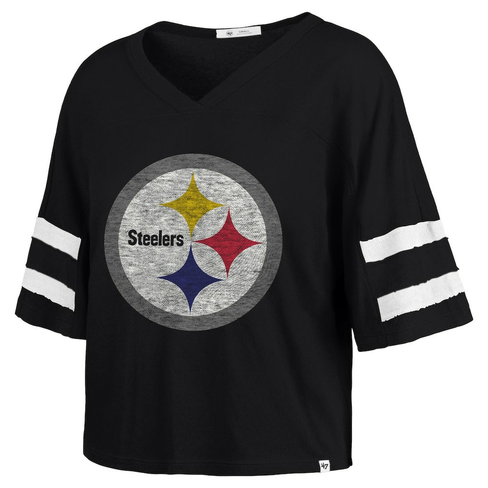Pittsburgh Steelers '47 Women's Premier Scout Cropped V-Neck T-Shirt - Black on sale
